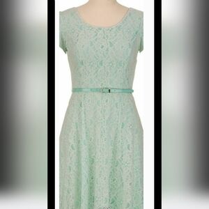 New Maurices Mint Lace Overlay A-Line Bow Detail Belted Midi Dress Size 15/16